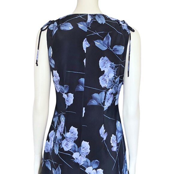 Vintage 90s Y2K Blue Navy Floral Fairycore Whimsigoth Dress Small Sundress Bows - Picture 9 of 10